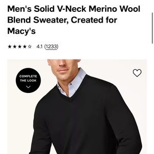 Men’s medium V-neck sweater. New w/tags in pkg.  Deep black.Merino wool blend